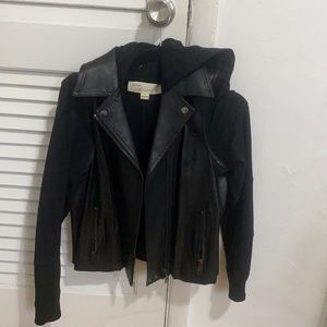 Vintage Havana Leather jacket with sweatshirt arms and hood